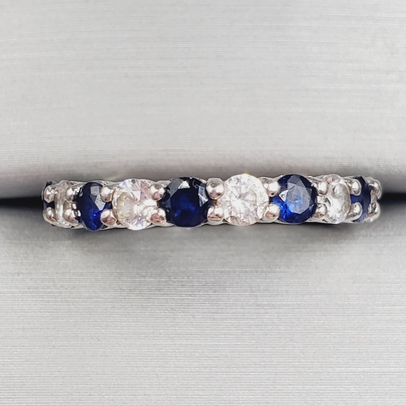 Round Cut Blue Sapphire Eternity Band Ring925 Sterling Silver Ring
